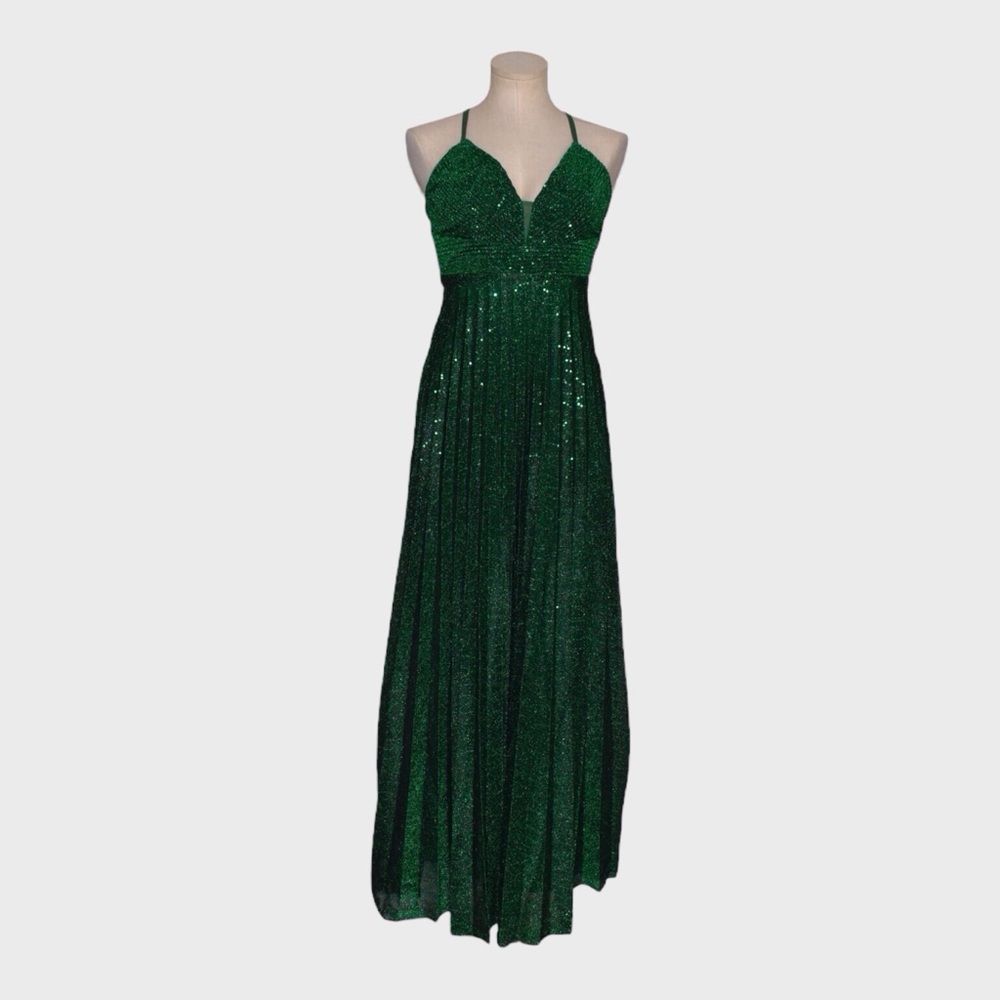 Haute Monde Couture Emerald Sequin Evening Gown Maxi Dress